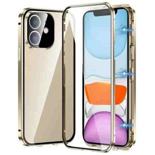 For iPhone 11 Magnetic Double-buckle HD Tempered Glass Phone Case(Gold)