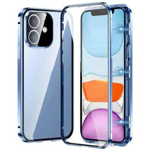 For iPhone 11 Magnetic Double-buckle HD Tempered Glass Phone Case(Blue)
