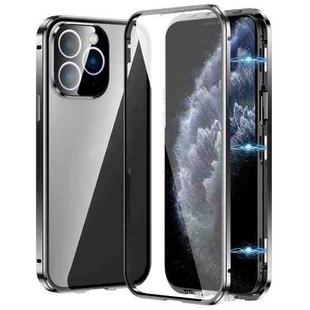 For iPhone 11 Pro Max Magnetic Double-buckle HD Tempered Glass Phone Case(Black)