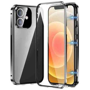 For iPhone 12 Magnetic Double-buckle HD Tempered Glass Phone Case(Black)