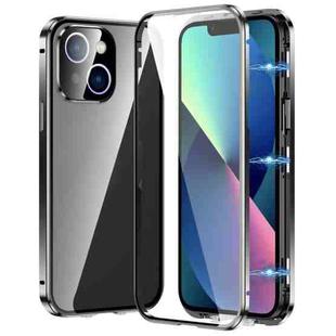 For iPhone 13 Magnetic Double-buckle HD Tempered Glass Phone Case(Black)