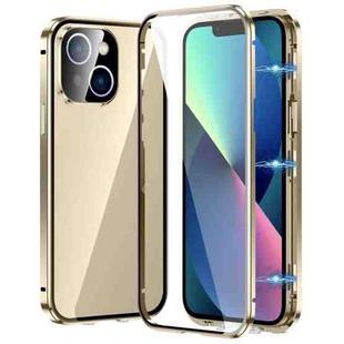 For iPhone 13 Magnetic Double-buckle HD Tempered Glass Phone Case(Gold)
