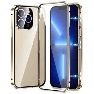 For iPhone 13 Pro Magnetic Double-buckle HD Tempered Glass Phone Case(Gold)