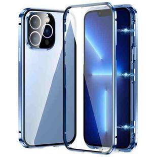 For iPhone 13 Pro Magnetic Double-buckle HD Tempered Glass Phone Case(Blue)