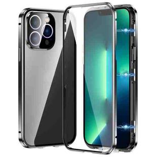 For iPhone 13 Pro Max Magnetic Double-buckle HD Tempered Glass Phone Case(Black)