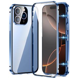 For iPhone 16 Pro Magnetic Double-buckle HD Tempered Glass Phone Case(Blue)