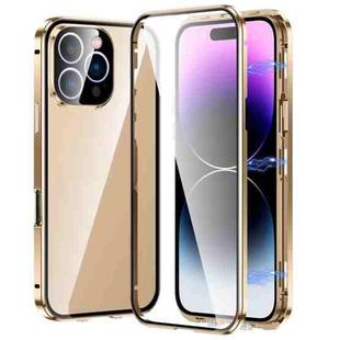 For iPhone 16 Pro Max Magnetic Double-buckle HD Tempered Glass Phone Case(Gold)