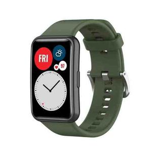 For Huawei Watch Fit Special Edition Silicone Silver Steel Buckle Watch Band(Dark Green)