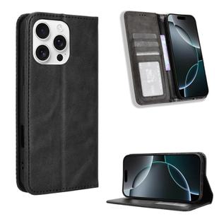 For iPhone 16 Pro Max Magnetic Buckle Retro Texture Leather Phone Case(Black)