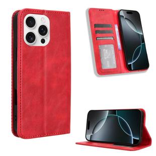 For iPhone 16 Pro Max Magnetic Buckle Retro Texture Leather Phone Case(Red)