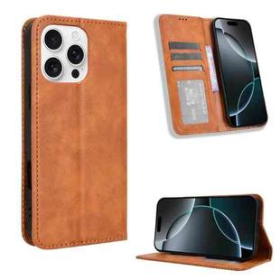 For iPhone 16 Pro Max Magnetic Buckle Retro Texture Leather Phone Case(Brown)