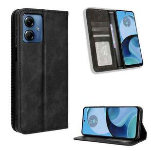 For Motorola Moto G14 4G Magnetic Buckle Retro Texture Leather Phone Case(Black)