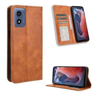 For Motorola Moto G Play 4G 2024 Magnetic Buckle Retro Texture Leather Phone Case(Brown)