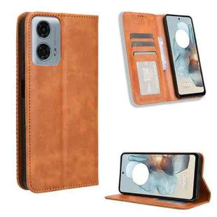 For Motorola Moto G34 5G Magnetic Buckle Retro Texture Leather Phone Case(Brown)