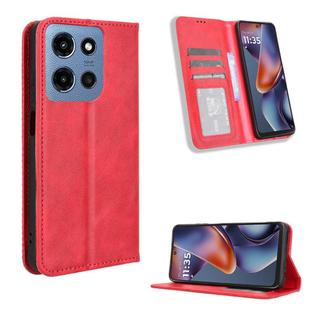 For Motorola Moto G Play 2025 Magnetic Buckle Retro Texture Leather Phone Case(Red)