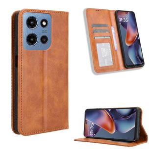 For Motorola Moto G Play 2025 Magnetic Buckle Retro Texture Leather Phone Case(Brown)
