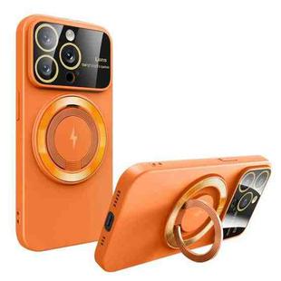 For iPhone 15 Pro Large Window MagSafe Magnetic Holder Phone Case(Orange)
