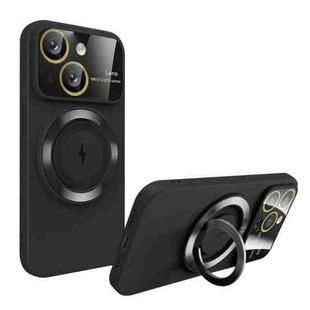 For iPhone 15 Large Window MagSafe Magnetic Holder Phone Case(Black)