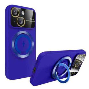 For iPhone 14 Large Window MagSafe Magnetic Holder Phone Case(Klein Blue)