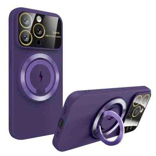 For iPhone 14 Pro Large Window MagSafe Magnetic Holder Phone Case(Dark Purple)