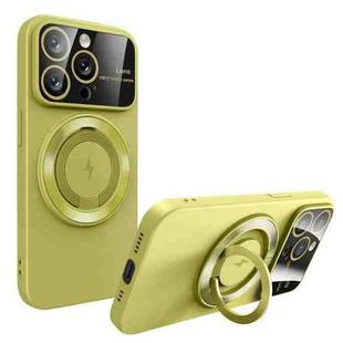 For iPhone 14 Pro Large Window MagSafe Magnetic Holder Phone Case(Avocado Green)