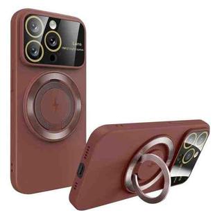 For iPhone 13 Pro Max Large Window MagSafe Magnetic Holder Phone Case(Claret Red)