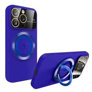 For iPhone 13 Pro Large Window MagSafe Magnetic Holder Phone Case(Klein Blue)