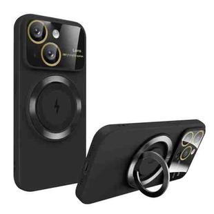 For iPhone 13 Large Window MagSafe Magnetic Holder Phone Case(Black)