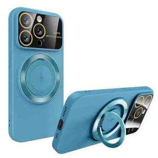 For iPhone 12 Pro Max Large Window MagSafe Magnetic Holder Phone Case(Sky Blue)