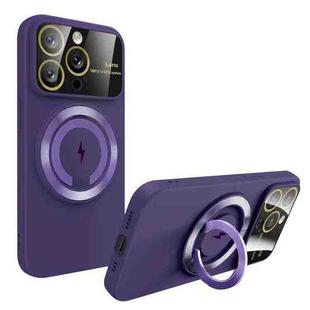 For iPhone 12 Pro Large Window MagSafe Magnetic Holder Phone Case(Dark Purple)