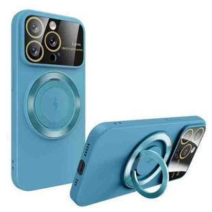 For iPhone 12 Pro Large Window MagSafe Magnetic Holder Phone Case(Sky Blue)