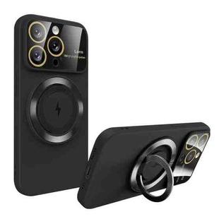 For iPhone 12 Pro Large Window MagSafe Magnetic Holder Phone Case(Black)