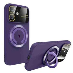For iPhone 12 Large Window MagSafe Magnetic Holder Phone Case(Dark Purple)
