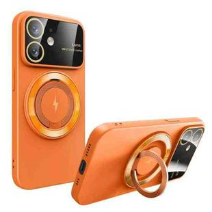 For iPhone 12 Large Window MagSafe Magnetic Holder Phone Case(Orange)