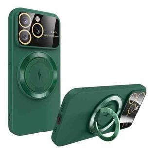 For iPhone 11 Pro Large Window MagSafe Magnetic Holder Phone Case(Dark Green)