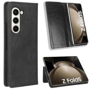 For Samsung Galaxy Z Fold5 Magnetic Buckle Retro Texture Leather Phone Case(Black)