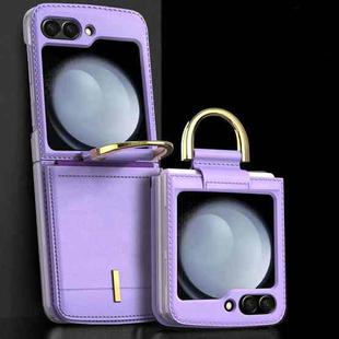 For Samsung Galaxy Z Flip5 Leather Shockproof Phone Case with Ring Holder(Purple)