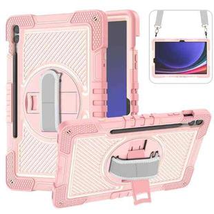 For Samsung Galaxy Tab S9+ 360 Degree Rotation PC Contrast Silicone Tablet Case(Rose Gold)