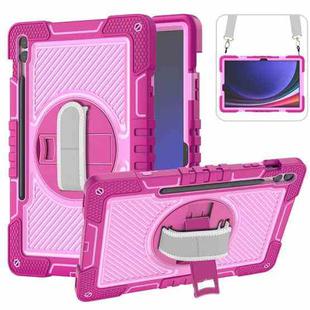 For Samsung Galaxy Tab S9+ 360 Degree Rotation PC Contrast Silicone Tablet Case(Rose Red + Pink)
