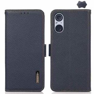 For Sony Xperia 5 V KHAZNEH Side-Magnetic Litchi Genuine Leather RFID Case(Blue)