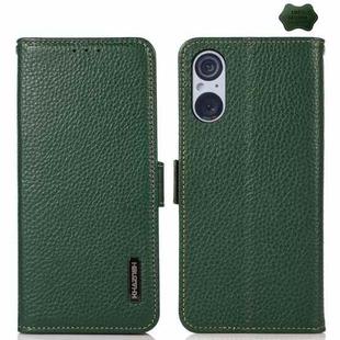 For Sony Xperia 5 V KHAZNEH Side-Magnetic Litchi Genuine Leather RFID Case(Green)