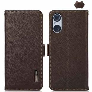 For Sony Xperia 5 V KHAZNEH Side-Magnetic Litchi Genuine Leather RFID Case(Brown)