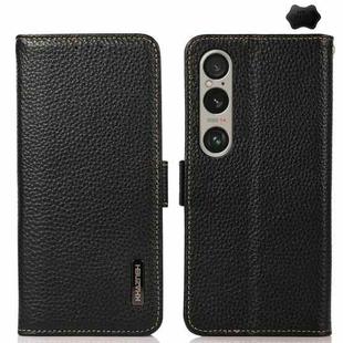 For Sony Xperia 1 VI KHAZNEH Side-Magnetic Litchi Genuine Leather RFID Case(Black)