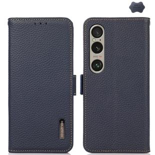 For Sony Xperia 1 VI KHAZNEH Side-Magnetic Litchi Genuine Leather RFID Case(Blue)