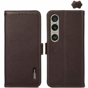 For Sony Xperia 1 VI KHAZNEH Side-Magnetic Litchi Genuine Leather RFID Case(Brown)