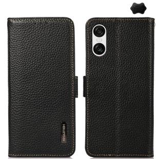 For Sony Xperia 10 VI KHAZNEH Side-Magnetic Litchi Genuine Leather RFID Case(Black)