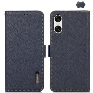 For Sony Xperia 10 VI KHAZNEH Side-Magnetic Litchi Genuine Leather RFID Case(Blue)