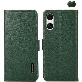 For Sony Xperia 10 VI KHAZNEH Side-Magnetic Litchi Genuine Leather RFID Case(Green)