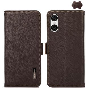 For Sony Xperia 10 VI KHAZNEH Side-Magnetic Litchi Genuine Leather RFID Case(Brown)