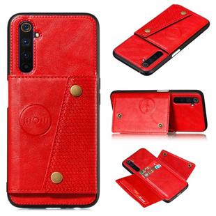 For OPPO Realme 6 Double Buckle PU + TPU Shockproof Magnetic Protective Case with Card Slot & Holder(Red)